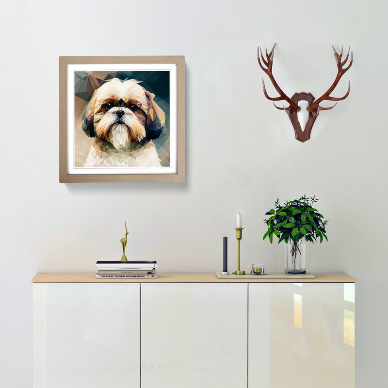 Shih Tzu Polygon No.1 - Single Picture Frame Print on Wood, Oak