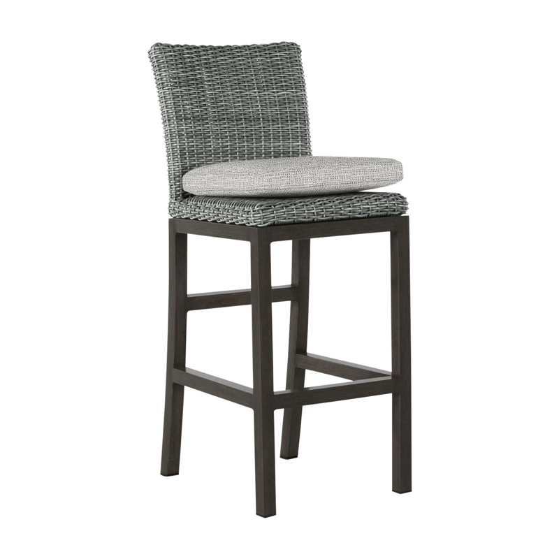 Rustic 30.5" Patio Bar Stool with Cushion, Welt, Slate Gray, Indigo Velvet