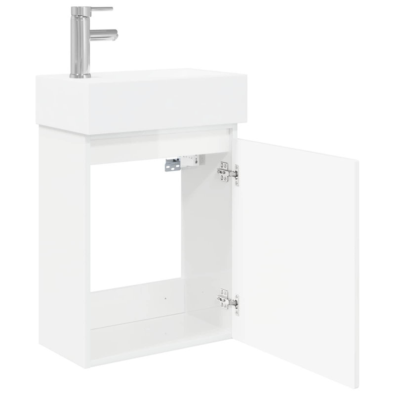 Single Bathroom Vanity with Ceramic Basin, High Gloss White