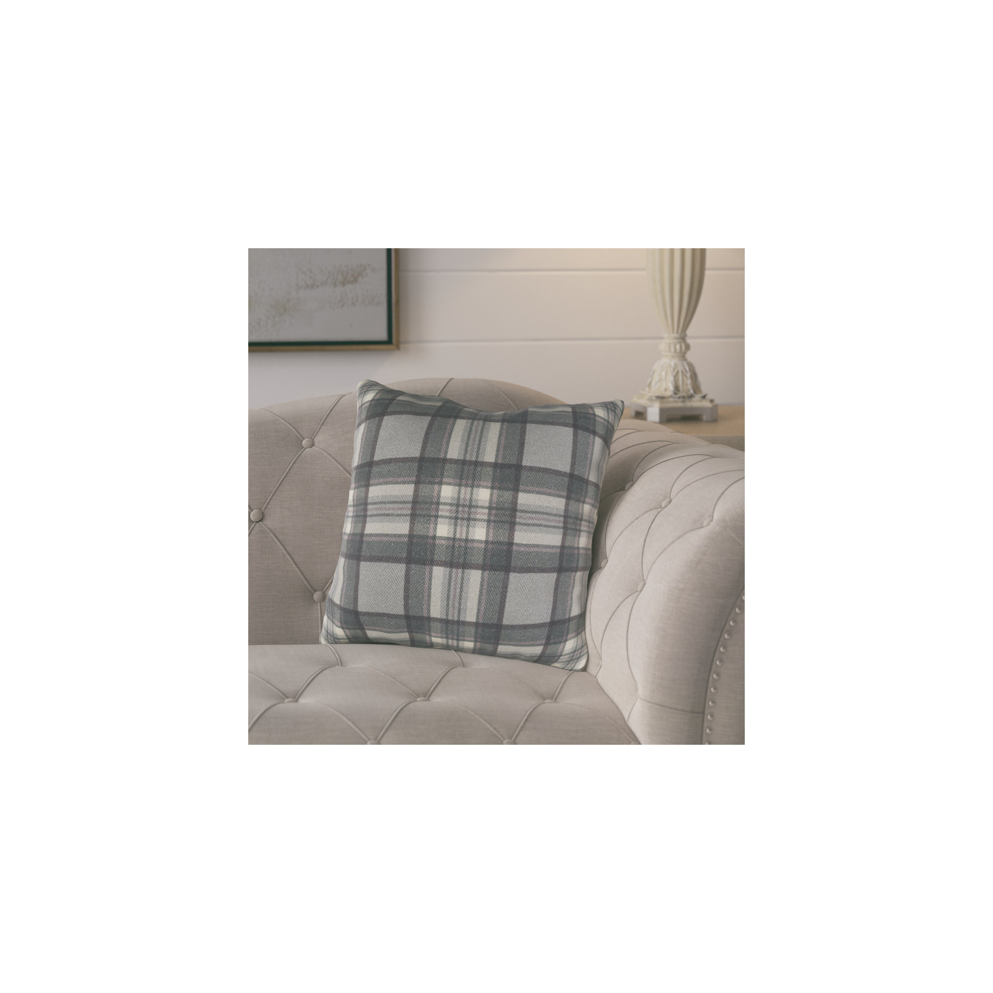 Plaid Cotton Throw Pillow, 20" x 20", Black, Pillow Cover Only - No Insert