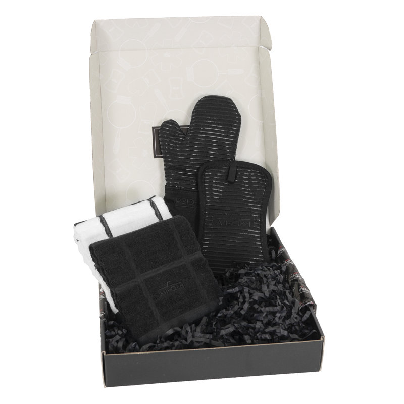 Black Cotton Kitchen Gift Set with Towels and Mitts
