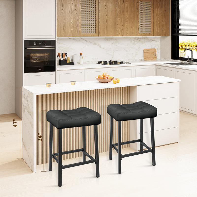 24 Inches Modern Double Needle Barstools With Metal Base, Black