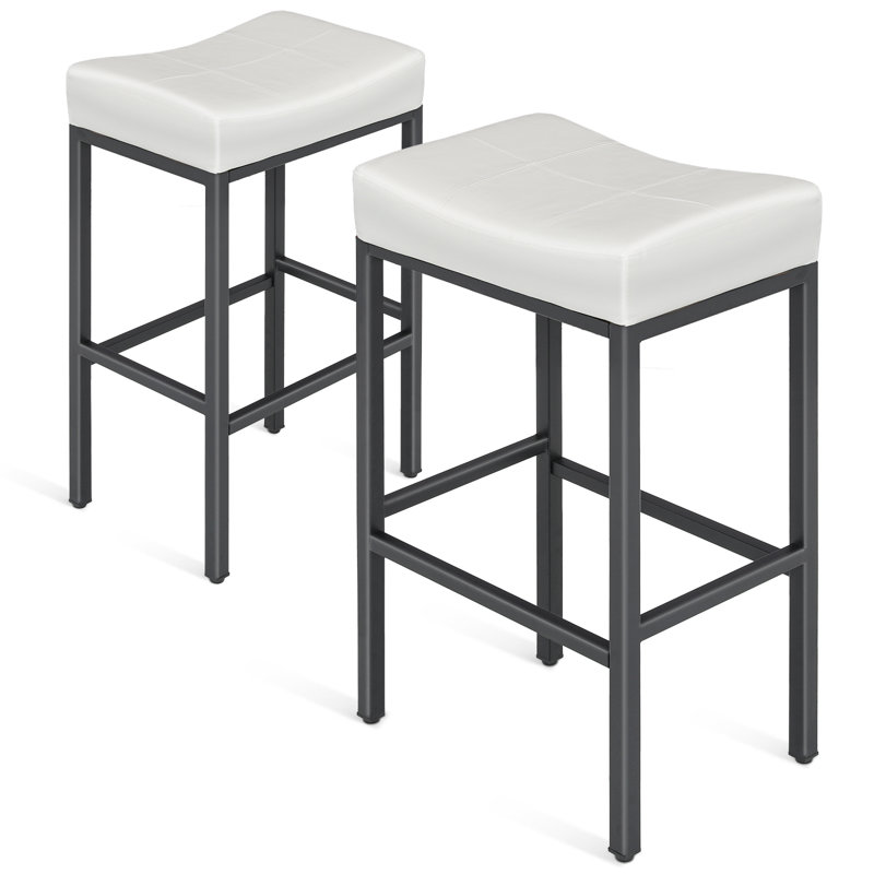 Backless Bar Stools Counter Stools With Footrest, White, Bar Stool (31.5” Seat Height)