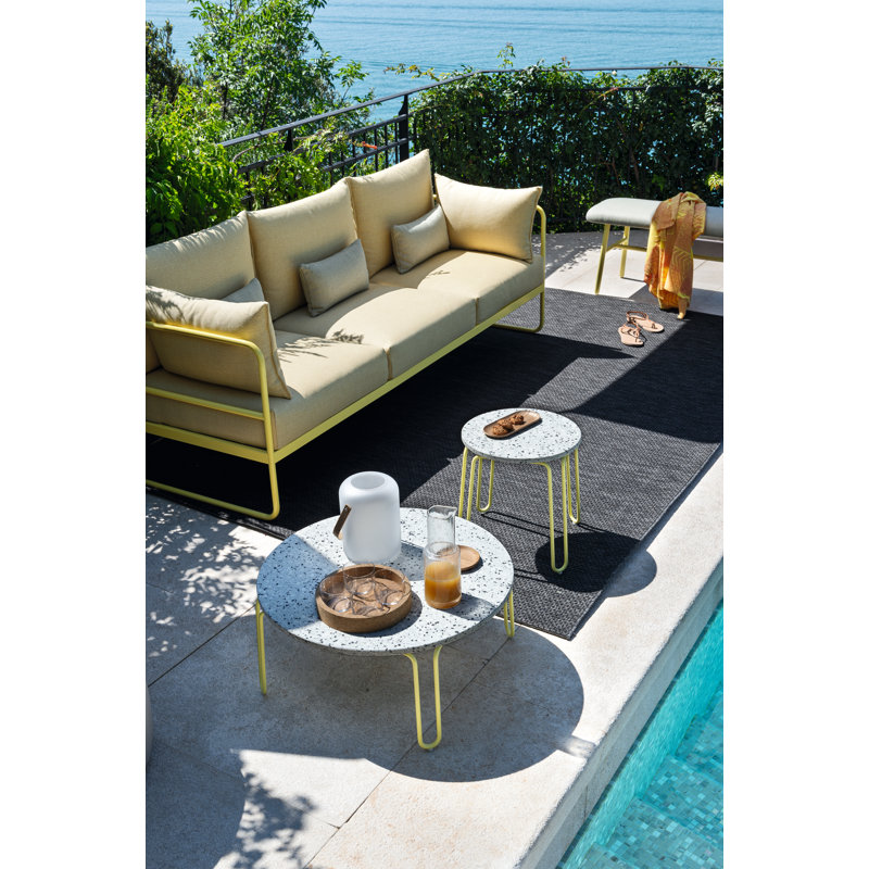 Stulle Round Outdoor Coffee Table with Metal Frame, 15.38" H x 15.75" L x 15.75" W