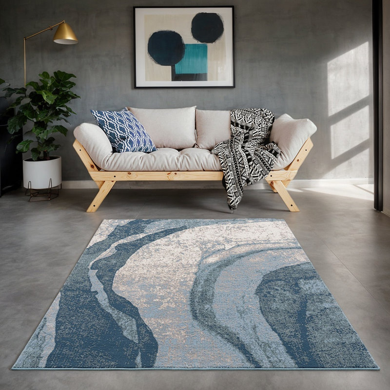 Tapis abstrait à vagues abstraites, Carré 5 pi 3 po