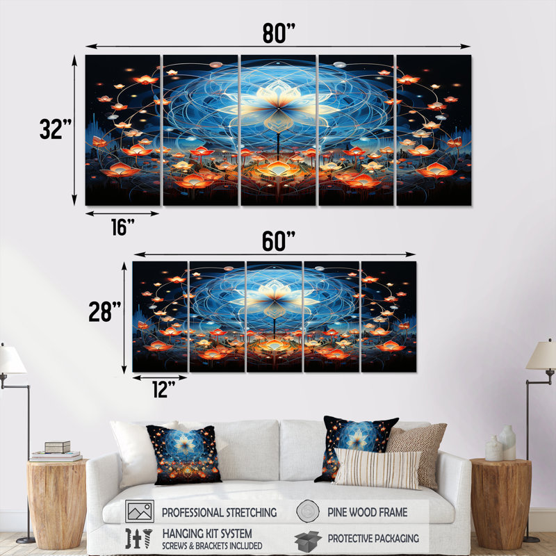 Torince - Art mural floral moderne 5 pièces, H 28 po x l 60 po