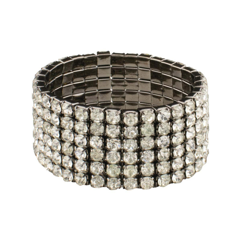 Sparkles Home Ashford Napkin Ring Set of 4 | Elastic Band Glass Rhinestone Stylish Table Decor Gifts, Charcoal
