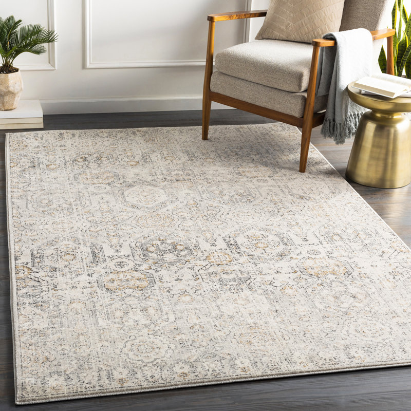 Beige Traditional Rug, Floral Geometric Stain Resistant Easy to Clean Rug For Living Room, Dining Room, Bedroom