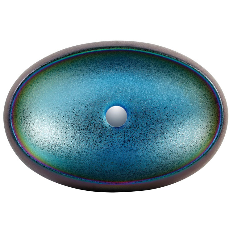 Chrome Vitreous China Oval Vessel Bathroom Sink with Overflow