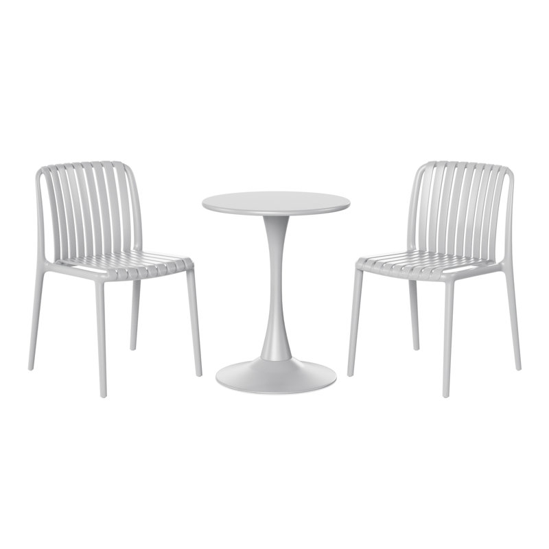 2-Person Outdoor Round Dining Set, 28.5" H x 23.5" W x 23.5" D, Gray, 2