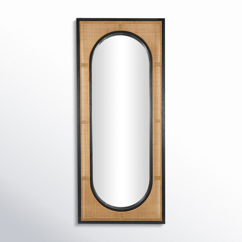 Nela Brown Wicker and Rattan Rectangle Wall Mirror