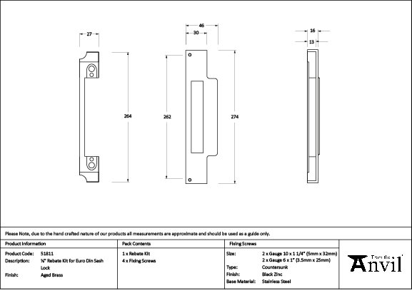 Rebate Kit, Aged Brass