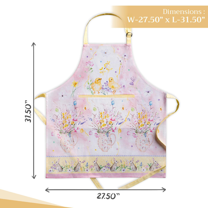 Maison d' Hermine Apron for women with Pocket 100% Cotton 27.50"x31.50" 1 Piece Adjustable Neck Strap & long ties Apron Men, Chef, Wedding, Cooking, Gardening, Server Spring/Summer (Easter Zest)