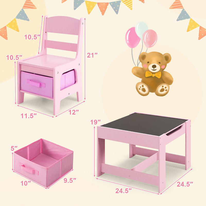Kids 3 Piece Play Or Activity Table and Chair Set, Pink