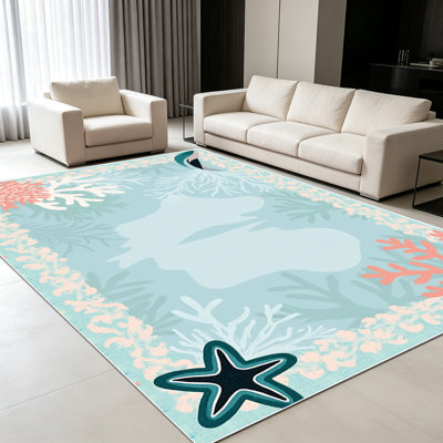 Tapis de salon 1 pièce de style océan pour le salon, doux et confortables, convenant à toutes les saisons, faciles à entretenir, tapis de sol intérieur lavable à la machine, sous la table de ferme convenant à la chambre à coucher, à la salle à manger, au patio, au balcon, au bureau, à la maison