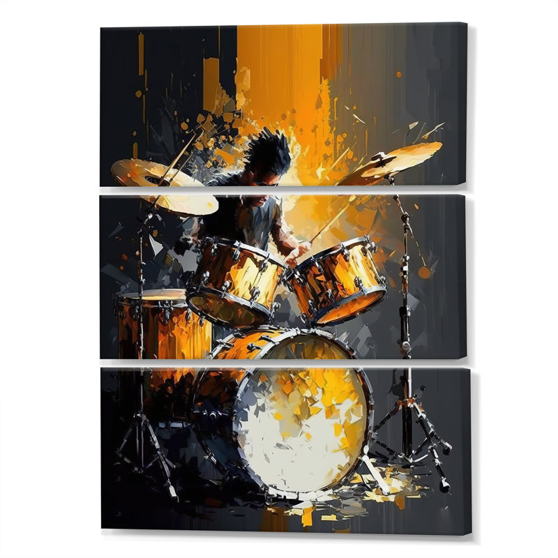 «Drummer On Stage On Canvas», reproduction de 3 pièces