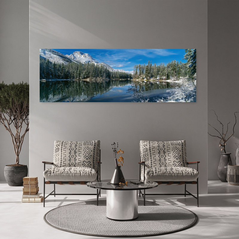 Reflection of trees in a lake Yellowstone National Park Wyoming USA 1 Piece Wrapped Canvas Panoramic Wall Art