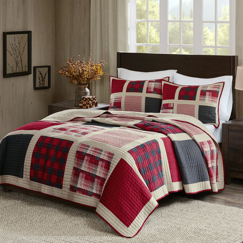Tulsa King Red Plaid Cotton Reversible Quilt Set