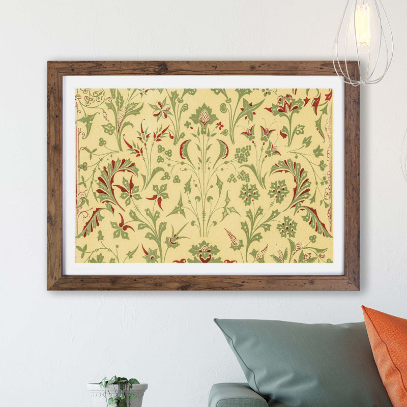 An Antique Floral Illustration by Owen Jones - Single Picture Frame Painting, 45cm H x 63cm W x 2cm D, Walnut Framed