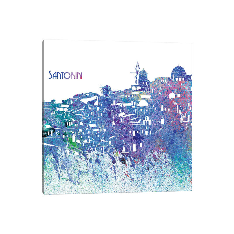 Santorini Greece Skyline Silhouette Impressionistic Splash by Markus & Martina Bleichner - Wrapped Canvas Painting
