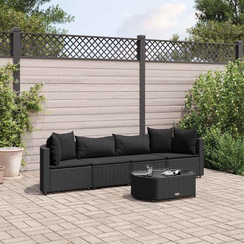  Ensemble de 4 canapés de patio modulaires en PE, Coussin noir / structure noire
