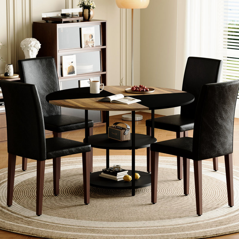 Élégante table de salle à manger 47,3 pouces avec rangement - double couche, tissu d'ameublement noir Diameter Collection double revêtement