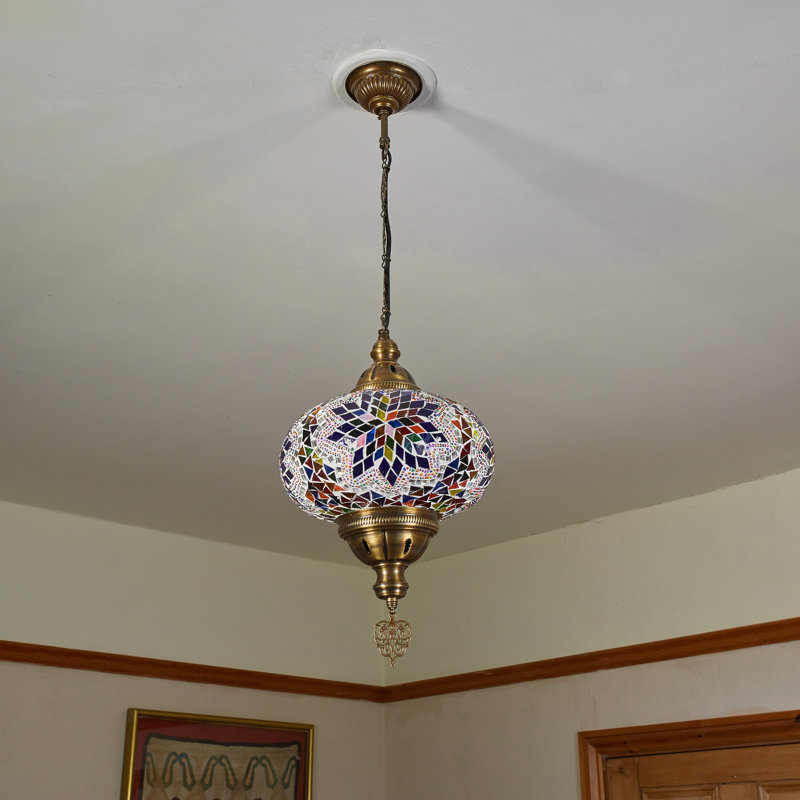 Karlie 1 - Light Bronze Single Pendant, Navy Blue/Brown/Orange