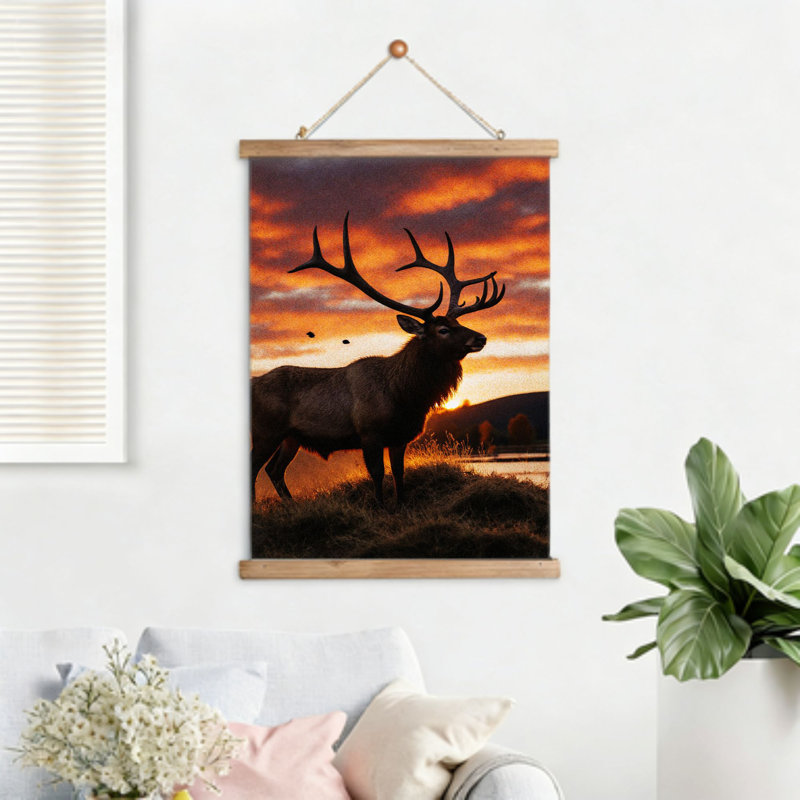 Coucher de soleil silhouette de coucher de soleil, art mural suspendu à volutes, cintre en bois intégré, l 16 x L 24