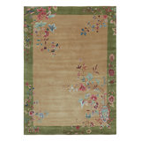 Rug & Kilim’S Chinese Art Deco Style Rug In Green And Beige With Floral Patterns