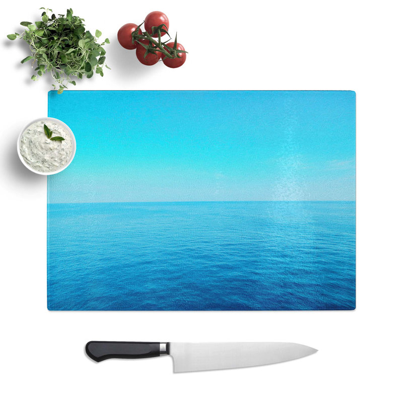 Tempered Glass Ocean Horizon Chopping Board, 28.5 cm W x 20 cm L