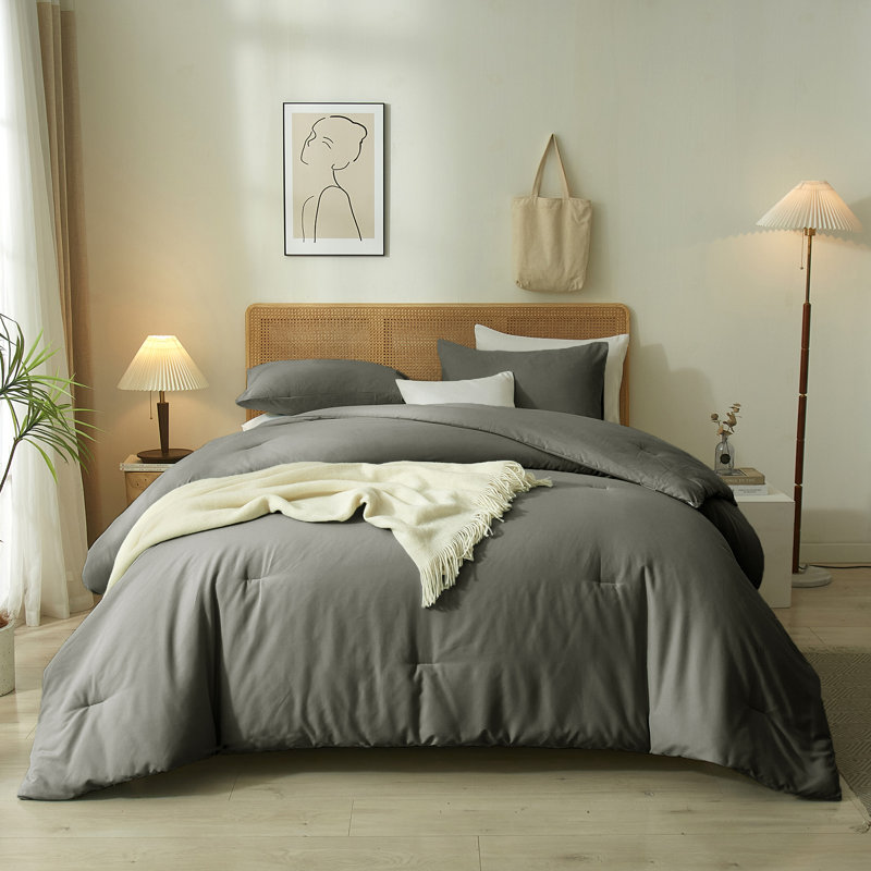 3-Piece 90g Lightweight All-season Microfiber Comforter Set, Queen Comforter + 2 Standard Shams, Dark Gray