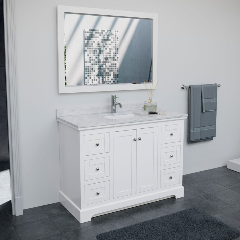 Ensemble de meuble-lavabo simple 48 po avec miroir Avery, Blanc, Chrome poli