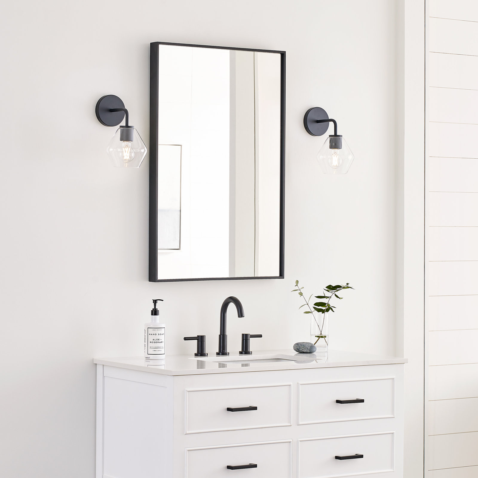Rooks Single Light Glass Dimmable Armed Sconce, Midnight Black, Clear