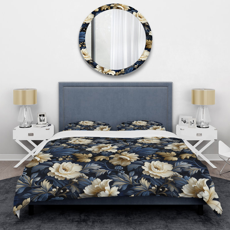Literie à motif victorien Regal, Housse de couette pour grand lit et 2 taies décor