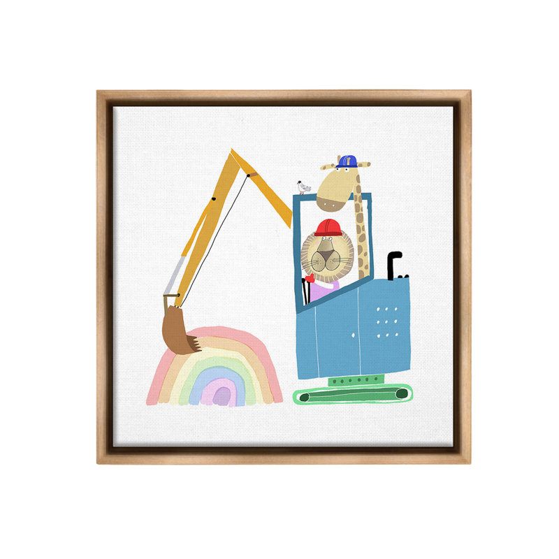 "Animaux creusant arc-en-ciel" par Carla Daly sur toile, H 18 po x l 18 po, Cadre flottant orme Montalcino