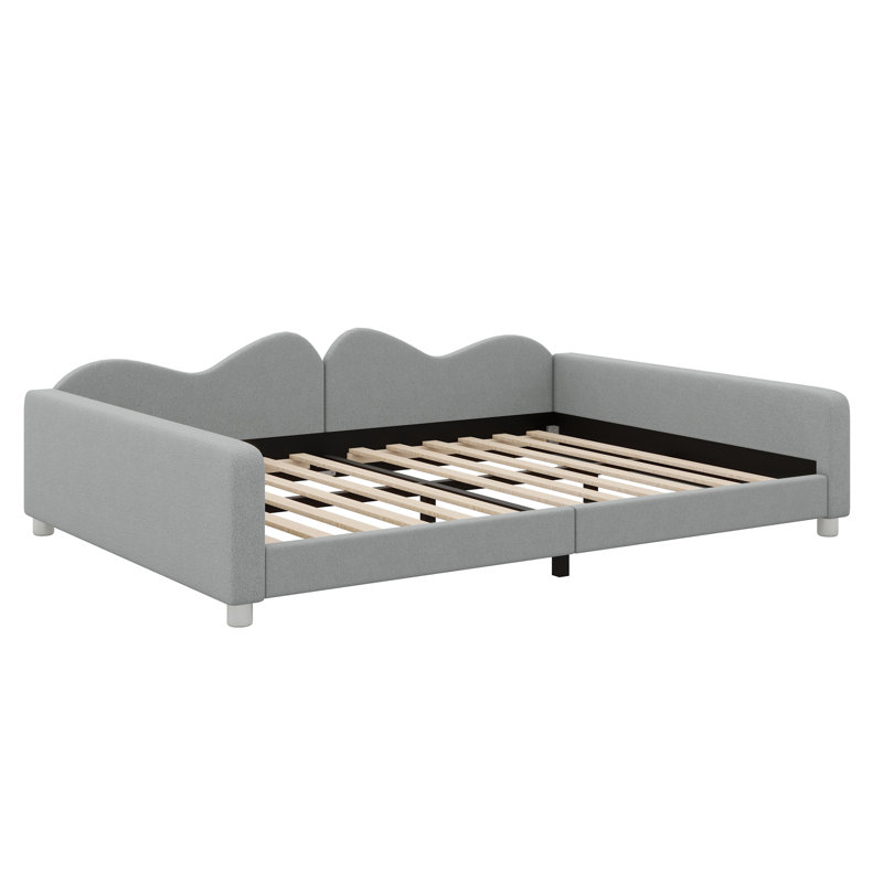 Upholstered Daybed With Cloud-Shaped Backrest, Gray, Full