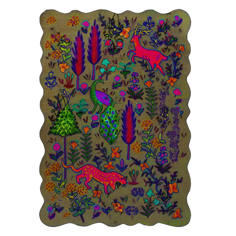 Tapis décoratif multicolore à motif d'arbres et d'animaux multicolores Shape Collection