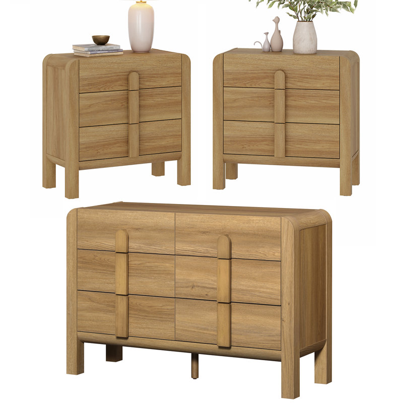 Ensemble de commode et table de chevet 3 pièces Modern, Noyer