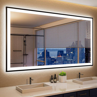 Latitude Run® LED Bathroom Mirror with Silver Frame, Shatterproof,  Bluetooth, Dimmable-3 Color Temperatures, Anti fog & Reviews