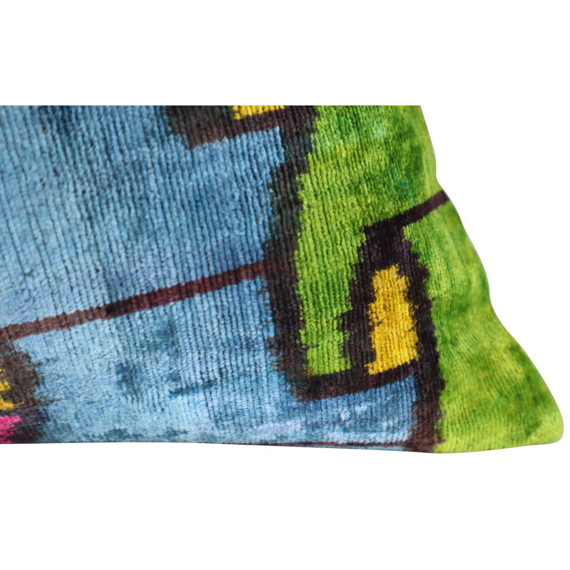 Velvet Rectangular Pillow Cover & Insert, Blue/Pink/Green Geometric 1
