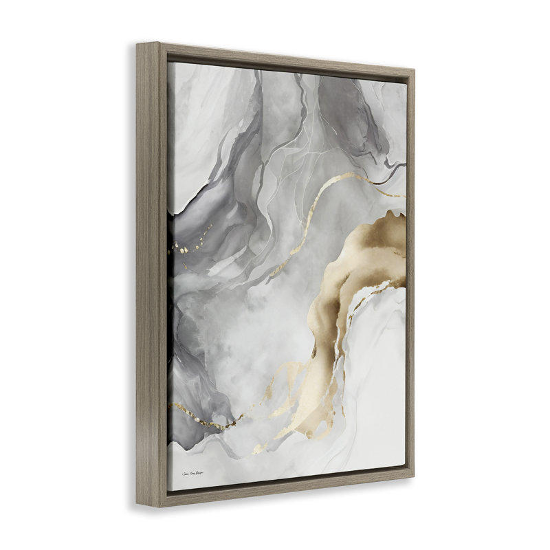 Art mural marbré gris et glam sur toile par Seven Trees Design, Cadre flottant orme Montalcino, H 21 po x l 17 po x P 1,7 po