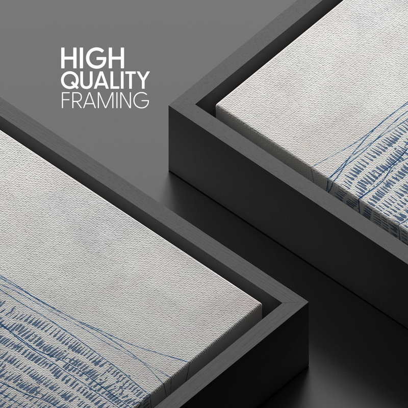 Motif de lignes abstraites grunge bleu et gris - reproduction de cadre flottant sur toile, H 24 po x l 24 po x P 1,5 po, Noir
