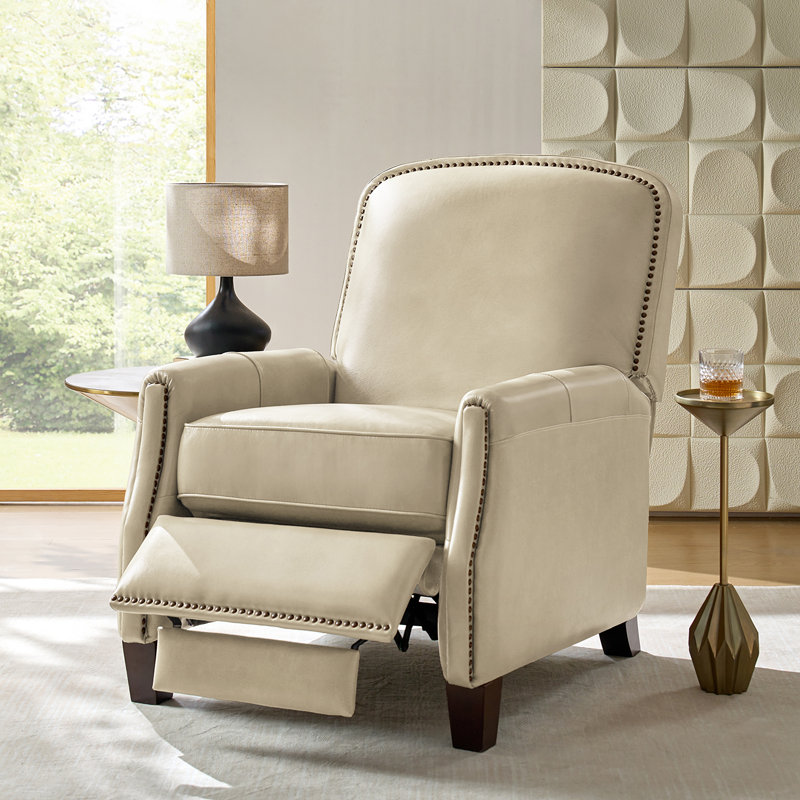 Glen Ellyn 30" Wide Genuine Leather Manual Club Recliner, Beige