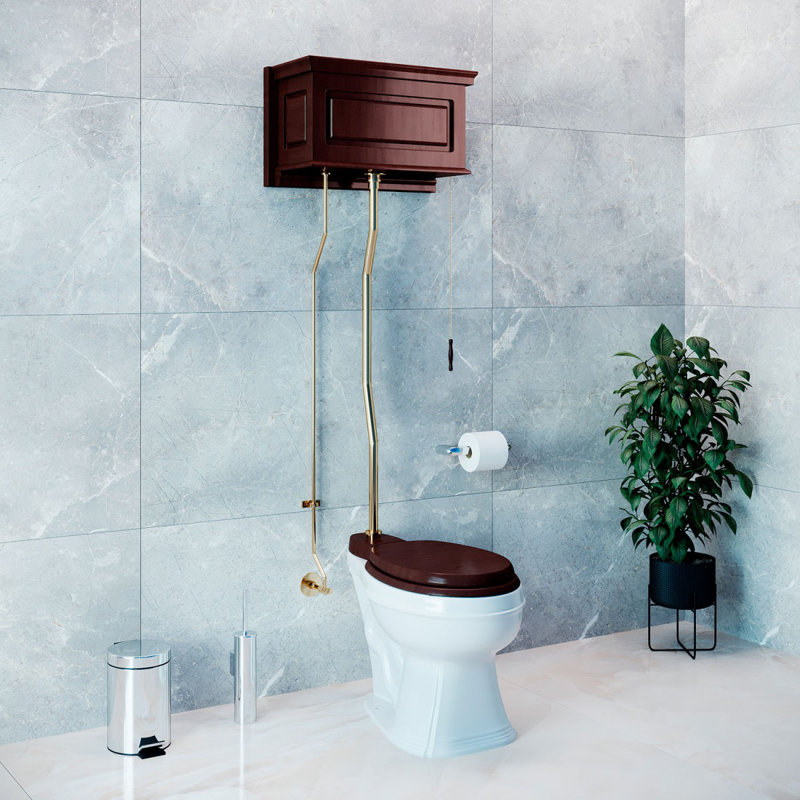The Renovators Supply Inc. 1.6 GPF Elongated Comfort Height Chair Height Floor Mounted Toilet, Dark Oak/White/Gold
