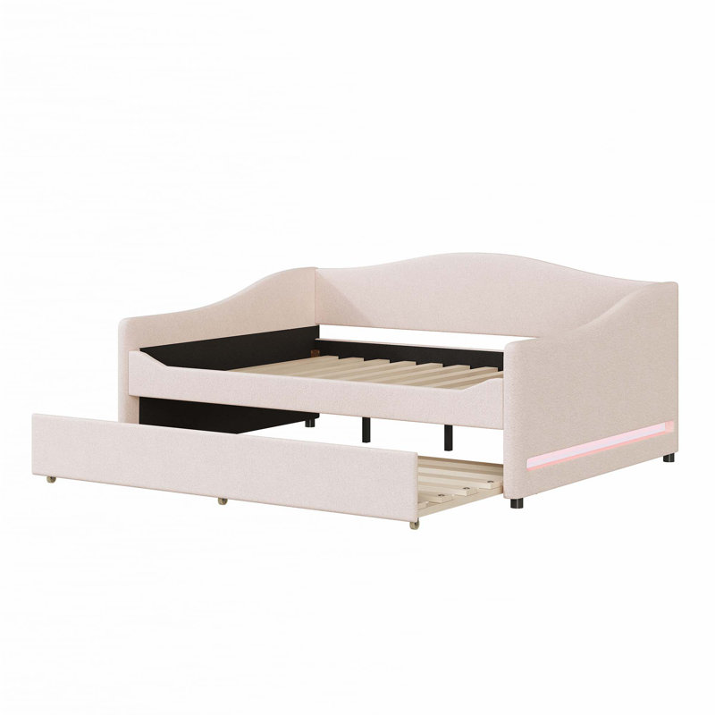 Teddy Fleece Upholstered Daybed with Light, Beige, Full/Double