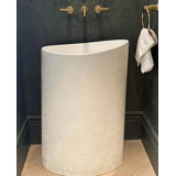 Vast Studio Aged Brass/White Freestanding Pedestal Sink – Sculpted Solid Surface Basin with Curved Modern Silhouette & Seamless Luxury Matte Finish