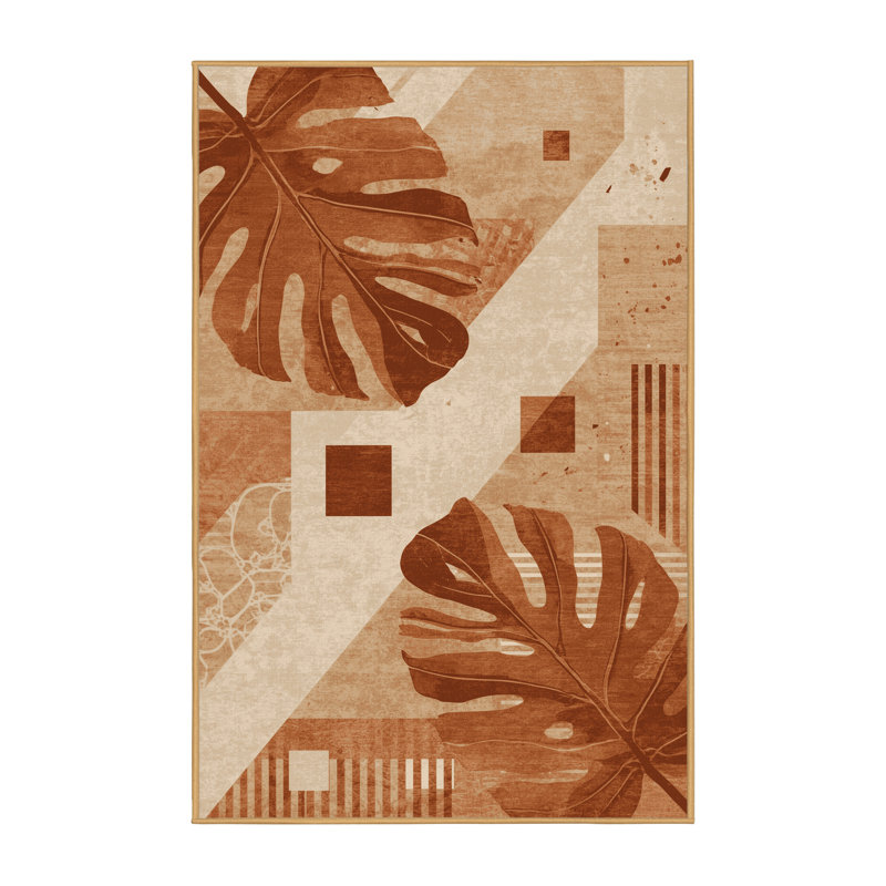 Machine Washable Oyan Monstera Modern & Contemporary Abstract Rug in Brown – LightBrown Binding, 6x9