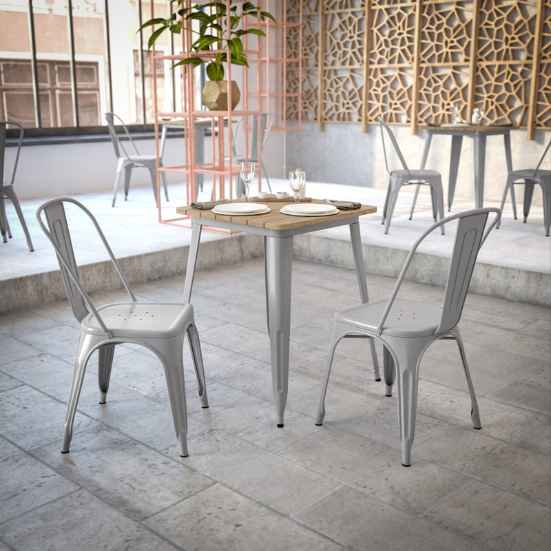 Harewood Square Commercial Indoor/Outdoor Poly Resin Restaurant Table with Steel Frame, 23.5" W x 23.5" L