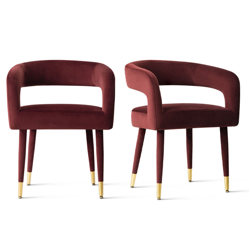 Chaise de salle à manger rembourrée en velours avec pieds dorés, Bourgogne