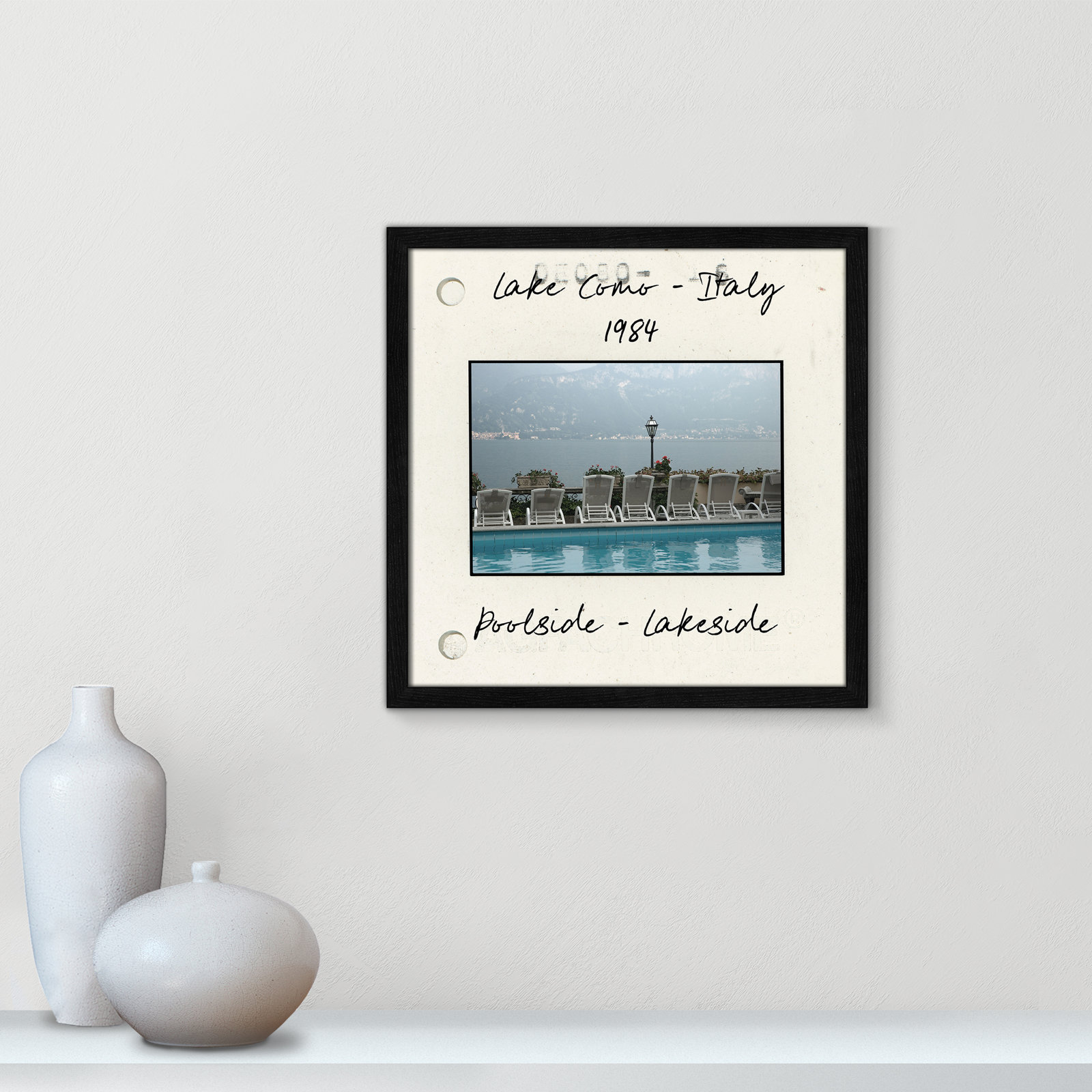 Travel Slide Collection "Lake Como, Italy" Print, Black Single Picture Framed Paper, 17" H x 17" W x 0.75" D